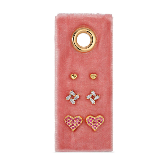 Pink Heart Stud Set of Three