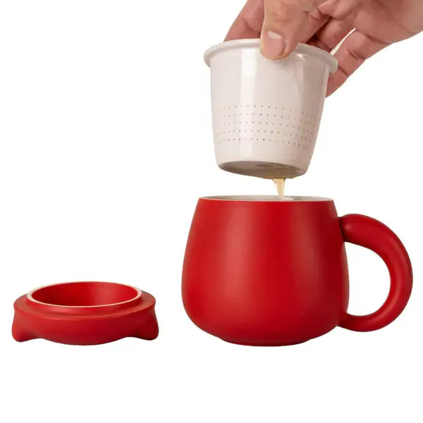 Porcelain Cat Tea Mug with Infuser and Lid | 13 oz Loose Leaf Teacup