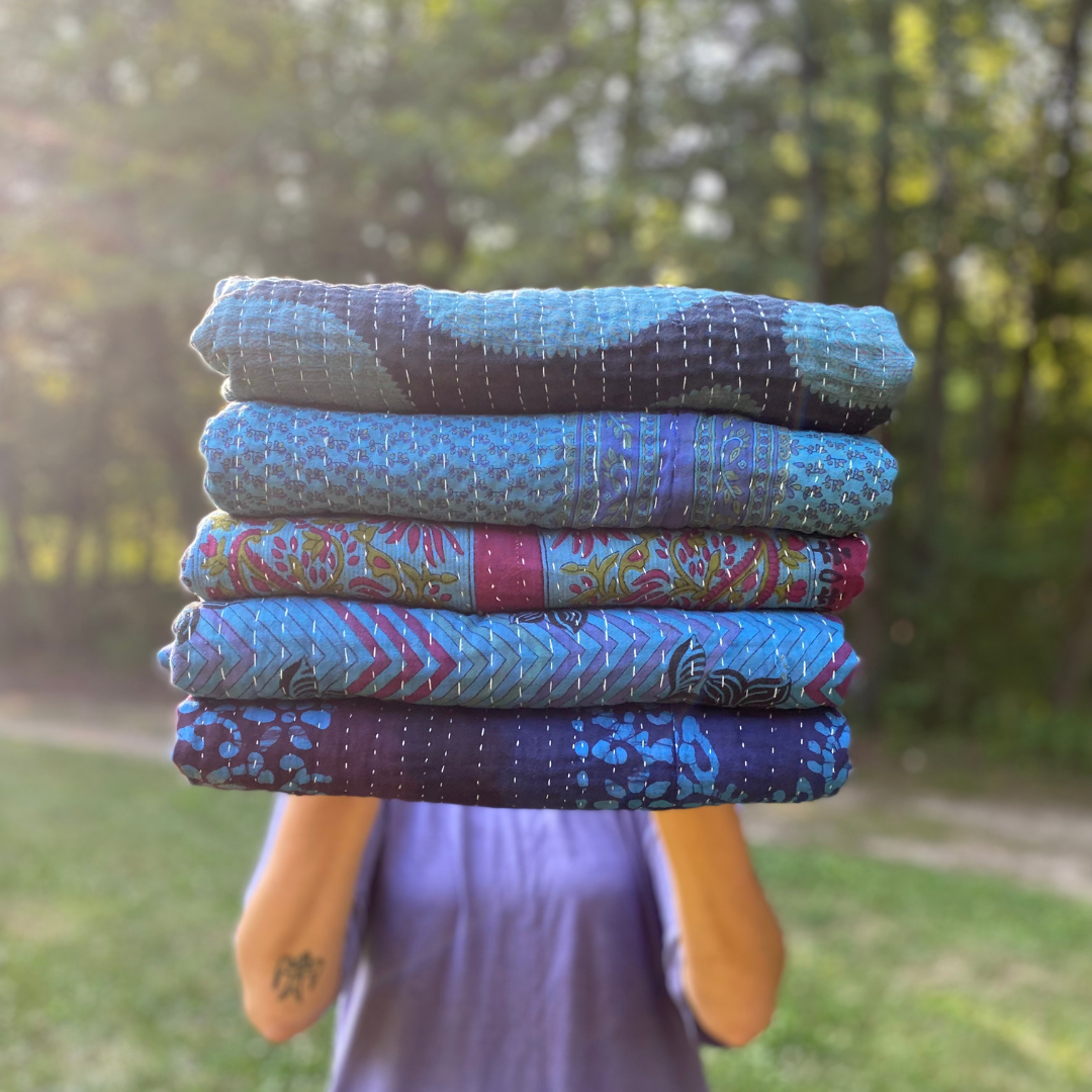 Over-Dyed Kantha Throw Blanket